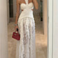 Backless Halter Neck Lace Maxi Dress Cutout Waist Tiered Ruffle Sheer Long Skirt Slim Evening Club Party Vacation Dress
