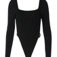 Square Neck Cutout Backless Bodysuits Women Sexy Long Sleeve Tops Black White Tees Trending