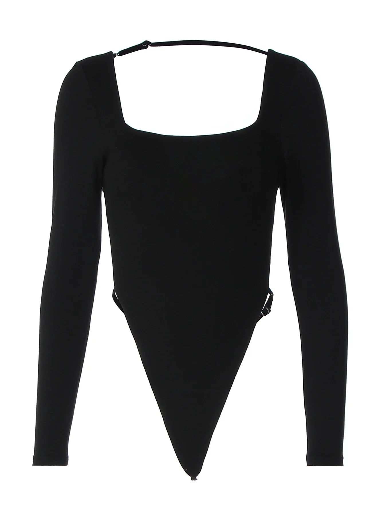 Square Neck Cutout Backless Bodysuits Women Sexy Long Sleeve Tops Black White Tees Trending