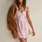 Women Spaghetti Strap Babydoll Dress Lace Trim V Neck Tiered Ruffle Hem Backless Smocked Flowy Mini Dress Vacation Beach