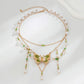 2Pcs Kpop Multilayer Lovely Butterfly Pendant Tassel Necklace Clip Earrings for Women Wed Bridal Exquisite Chain Y2K Jewelry Set