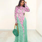 Contrast Patchwork Long Dress Women Crayfish Print o-Neck Full Sleeve See Through Hem Autumn Fashion Elegant Vestidos
