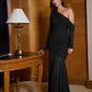 Oblique Shoulder Long Sleeve Sexy Maxi Dress For Women Fashion Mesh Backless Bodycon Ruched Club Evening Long Dress