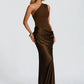 One Shoulder Backless Sexy Maxi Dress Women Gown Elegant Patchwork Skew Collar Sleeveless Bodycon Club Party Long Dress