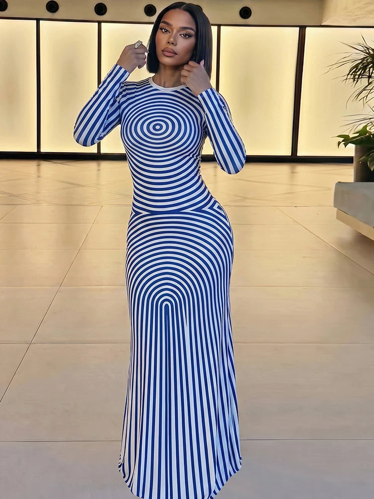 Thread Patchwork Dress Woman Autumn Trend o-Neck Full Sleeve Skinny Stretch Daily Casual Fashion Elegant Long Bodycon