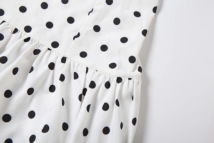 Polka Dot Print Dress Woman Irregular Skew Collar Halter Ribbon Backless Puffy Hem Y2K Style Elegant Mini Bodycon