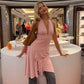 Sexy Deep V Neck Backless Midi Dress Flowy Elegant Pink Dresses Woman Clothes