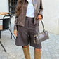 Women High Waist Pleated Bermuda Shorts Knee Length Wide Leg Suit Shorts Zipper Fly Casual Office Trouser Shorts