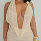 Crochet Halter Backless Dress Women Sexy Swing Collar Peach Hip Sleeveless Hottie Stretch Club Summer Mini Bodycon