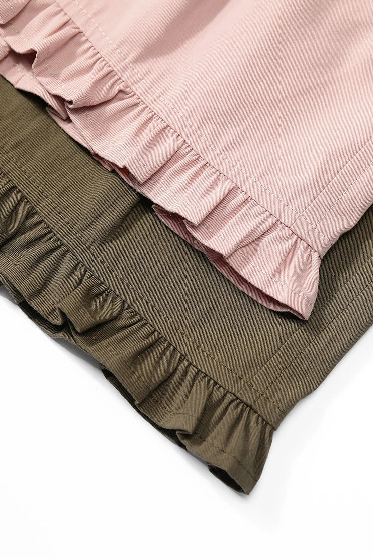 Women's Sweet Ruffle Hem Shorts with Elastic Drawstring Waist, Soft Solid Loose Wide Leg Culotte Shorts for Summer