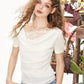 Elegant Draped Cowl Neck Short Sleeve Top, Lace Trim Asymmetrical Hem Blouse, Feminine Casual Slim Fit Top for Women