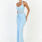 Women Halter Lace Mesh Bodycon Sexy Maxi Dress Elegant Ruched Front Split Long Dress Evening Party Club Formal Dress