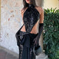 Turtleneck Backless Long Dresses Woman Sequin Patchwork Halter Irregular Shape Hot Girls Prom Party Sexy Fashion Vestidos