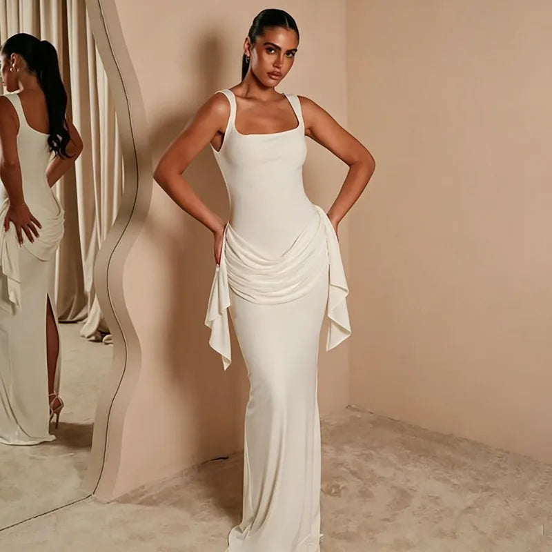 White Cape and Maxi Dress Set Elegant for Woman Wedding Guest Outfits Evening Gown