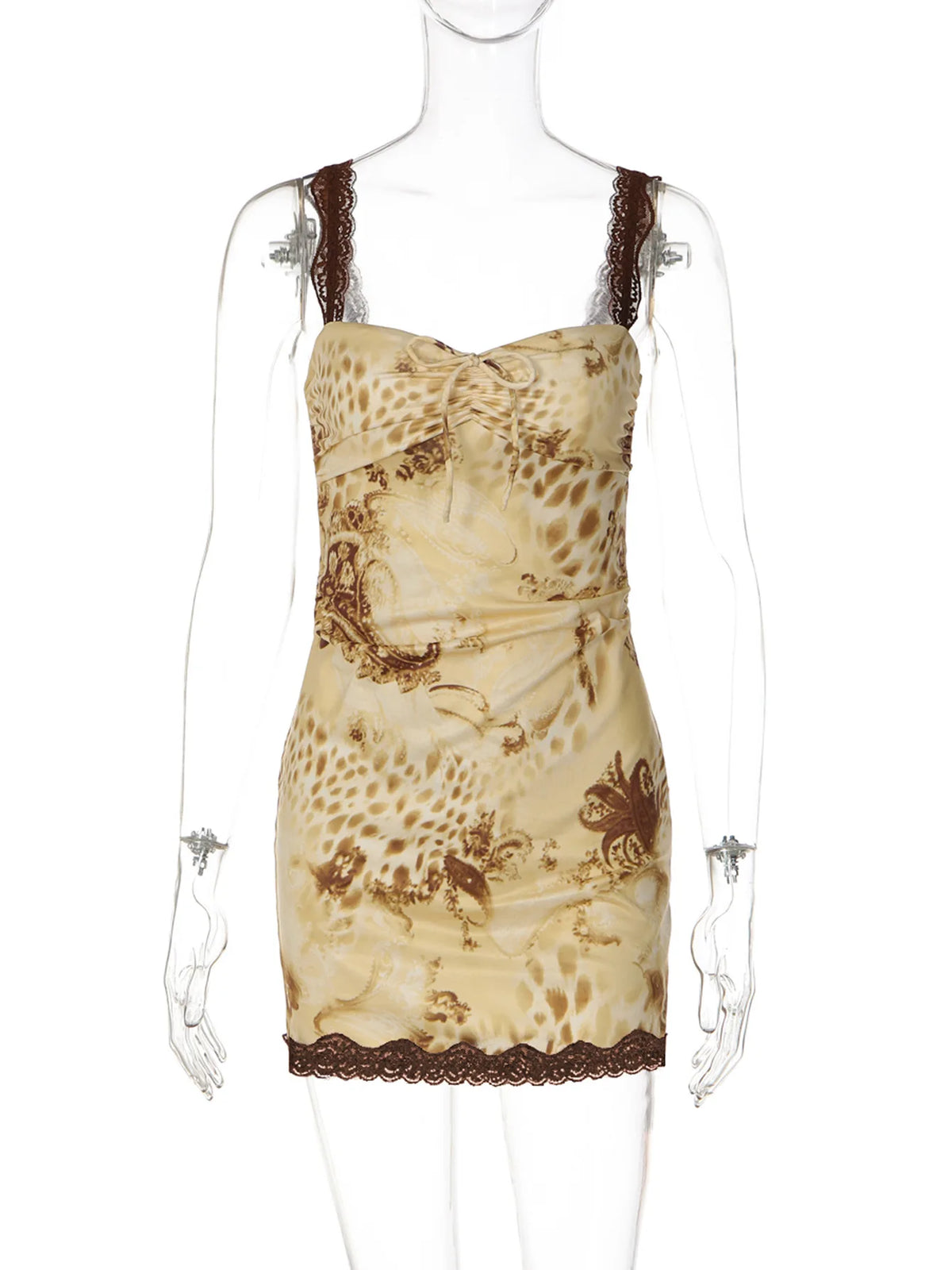 Leopard Print Summer Dresses 2026 Fashion Sexy Lace Trim Sleeveless Mini Bodycon Dress Woman Clothing