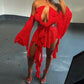 Flare Sleeve Halter Backless Ruffle Mini Dresses Asymmetric Red Night Club Dress Women Rave Festival Outfits