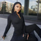 Casual Tracksuit Women 3-Piece Set Sporty Stretch Zip Crop Jacket+Leggings+Headband Fitness Stretch Street Outfits