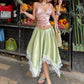 Lace Patchwork 2 Piece Set Women Sweet Sexy Low-Neck Tank Top+Irregular Hem Skirt Fashion Vacation Party Street Suits