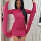 Backless Dress Women Ribbon Folds Patchwork Skinny Full Sleeve Solid Classic Sexy Autumn Fashion Party Mini Bodycon