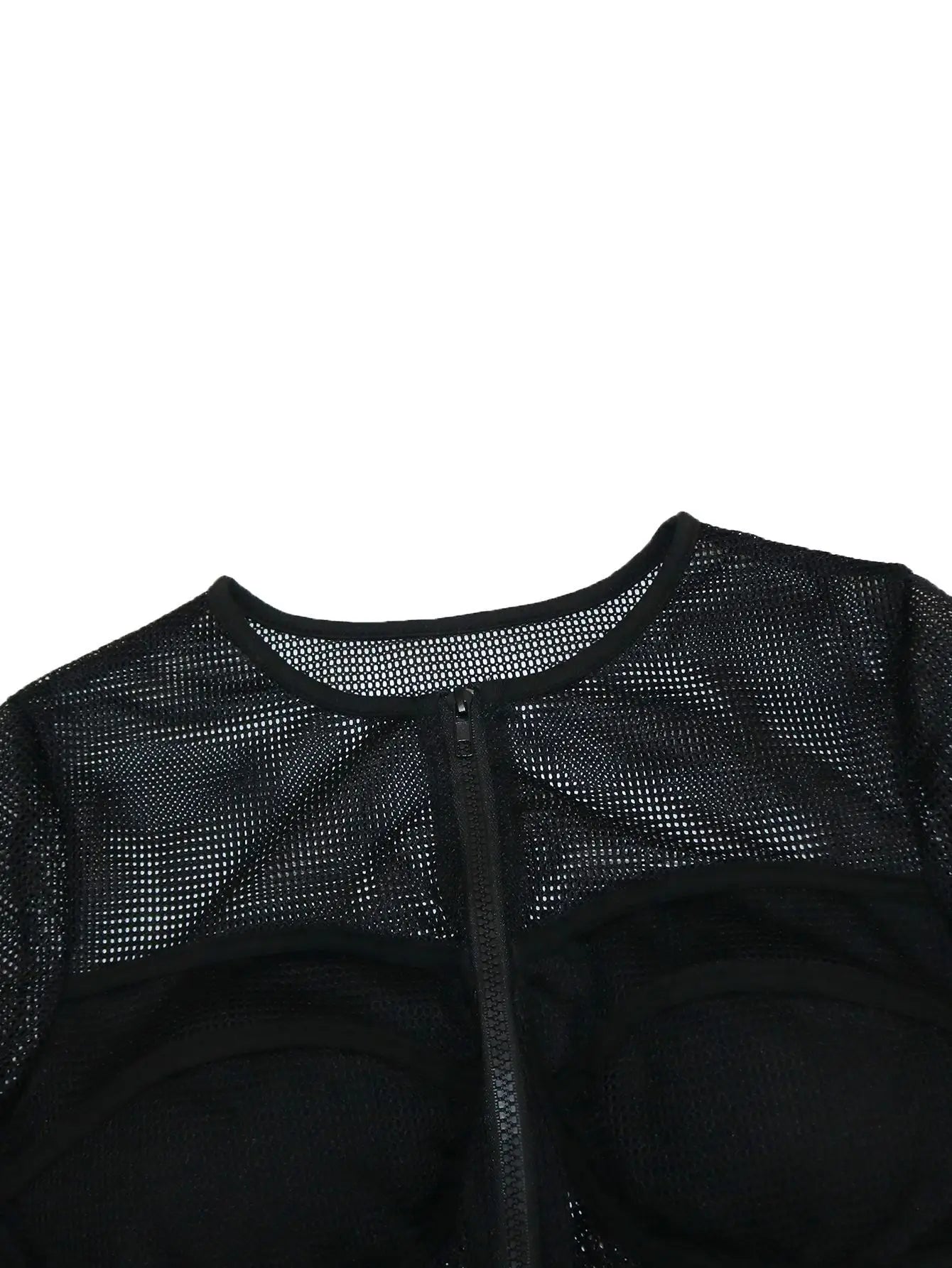 Patchwork Mesh 2-Piece Set Women See Through Zip o-Neck Long Sleeve Crop Tops+Pants Sexy Stretch Matching Autumn Suits