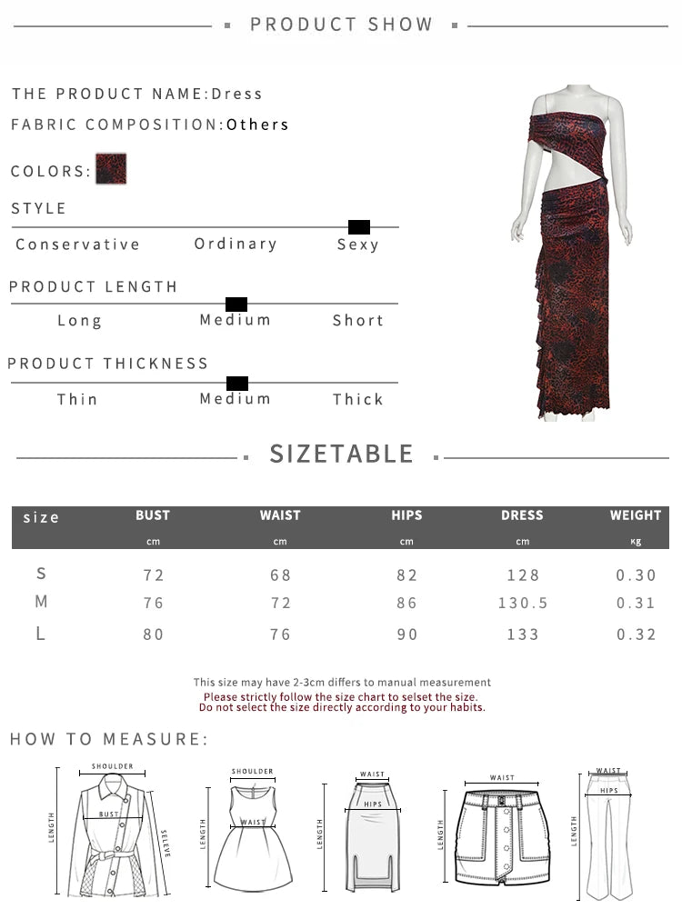 Leopard Print Dress Women Y2K Waistless One Shoulder Sleeveless Ruffles Sexy Beach Party Vacation Chic Club Vestidos