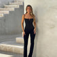 Spaghetti Strap Square Neck Backless Flare Jumpsuit Summer Clothes Women Black One Piece Bodycon Jumpsuits