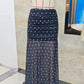 Women Polka Dot Mesh Maxi Skirt High Waist Side Ruched Double Layer See Through Mermaid Bodycon Long Skirt Night Club