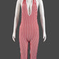 Stripe Print Playsuit Women Sleeveless Backless Halter Bandage Skinny Sexy Clubwear Activity Fitness Workout Romper