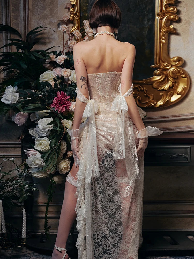 Sweet Jacquard Bead Patchwork 2 Piece Set Women Sexy Bandages Slash Neck Backless Vest+Irregular Hem Tierred Skirt Suits