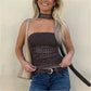 Y2K Retro Polka Dot Mesh Tube Top with Matching Choker Halter Neck Ruched See-Through Cropped Top Edgy Streetwear