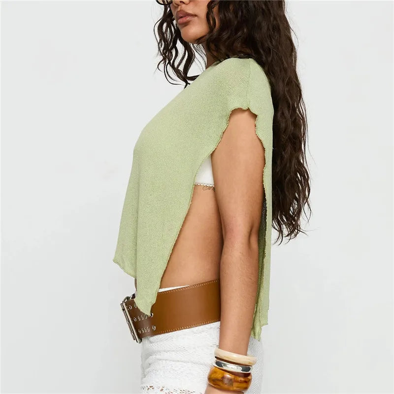 Women Knit Poncho Tops Summer Fashion Solid Color Off One Shoulder Loose Fit Asymmetric Cover Up Shawl Blouse