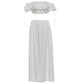 Bandage Elegant 2-Piece Set Women Slash Neck Puff Sleeve t-Shirt+Elastic Waist Long Simple Skirt Vacation Sweet Suit
