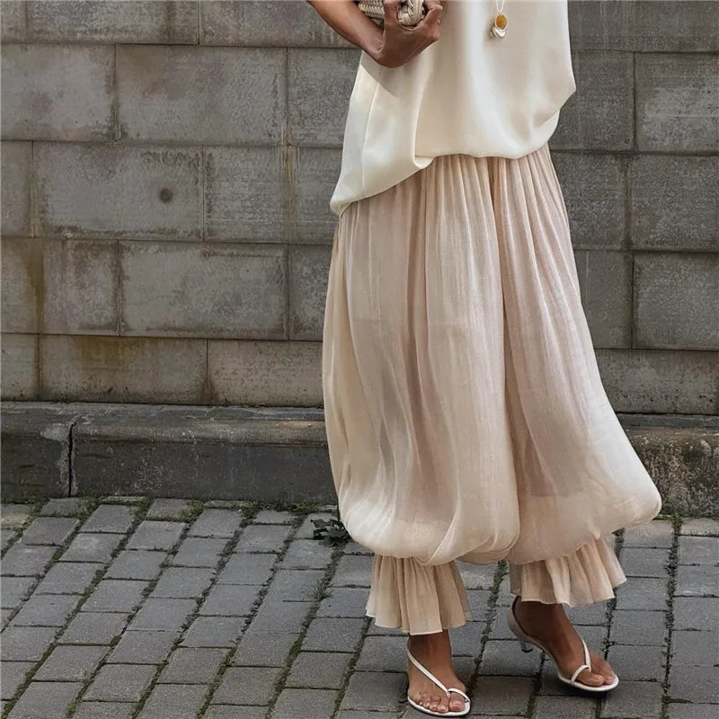 Women Baggy Balloon Pants Bubble Pleated Oversized Bloomers Wide Leg Lantern Harem Bloomer Pants Y2K Streetwear