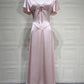 Women Satin Sexy Midi Dress Deep V Neck Lace Trim Ruffle Short Sleeve A Line Dress Wedding Guest Evening Party Dress