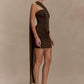 One Shoulder Backless Sexy Mini Dress Women Fashion Off-shoulder Sleeveless Backless Draped Ruched Bodycon Club Dress