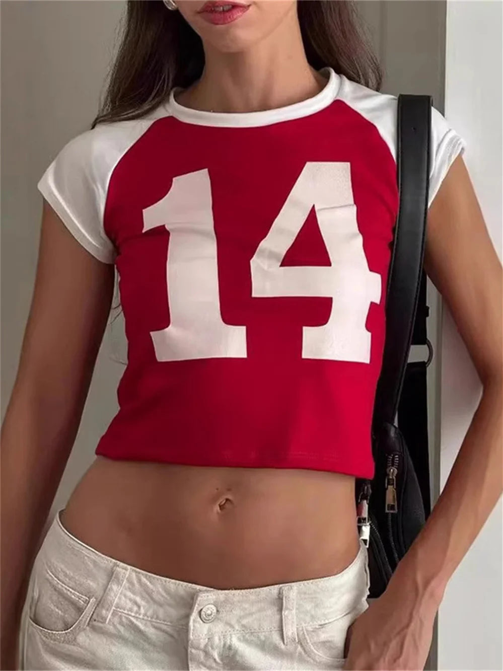 Basic Crop Tops Women Daily Digital Print Color-Block shorts Sleeve Summer Trend Stretch Casual Streetwear T-Shirt