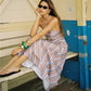 Elegant Y2K Striped Halter Neck Maxi Dress Summer Backless Tie-Up Cross Strap Sleeveless A-Line Sundress for Women