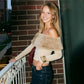 Off The Shoulder Long Sleeve Crop Top with Fuzzy Faux-fur Neckline 2026 Woman Fall Fashion T Shirts