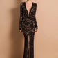 Lace Sheer Deep V Neck Sexy Maxi Mermaid Dress Women Elegant Long Sleeve Thigh High Split Bodycon Club Part Long Dress