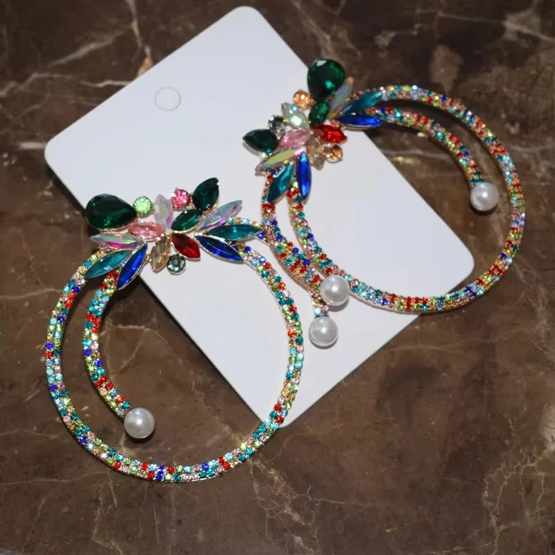 New Fashion Women Shiny Rhinestone Sunshine Styles Dangle Earrings Jewelry Boutique Evening Dress Statement Earrings Accessories