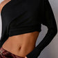 Look Slimmer Casual Simple T-Shirts Woman Autumn Trend Skew Collar Backless Shape Waist High Street Versatile Style Tees