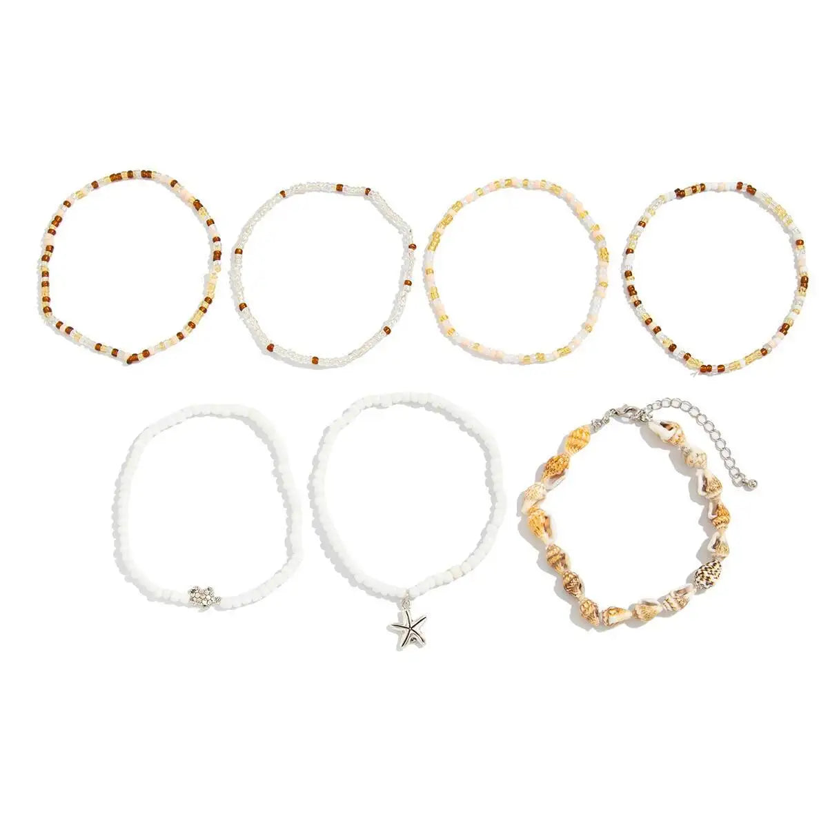 Y2K Boho Starfish Conch Pendant Anklet for Women Summer Beach Vintage Rice Beads Ankle Barefoot Chain Foot Jewelry Set