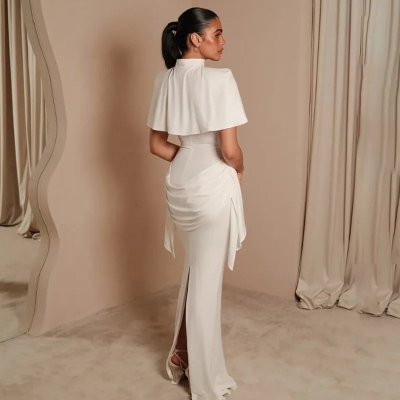 White Cape and Maxi Dress Set Elegant for Woman Wedding Guest Outfits Evening Gown