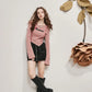 Women's Asymmetrical Ribbed Knit Top with Letter Embroidery, Flare Long Sleeve Pink Tee for Everyday Casual