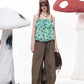 Polka Dot Ruffle Camisole, Beaded Drawstring Chiffon Cami Top, Mint Green Y2K Summer Sleeveless Blouse