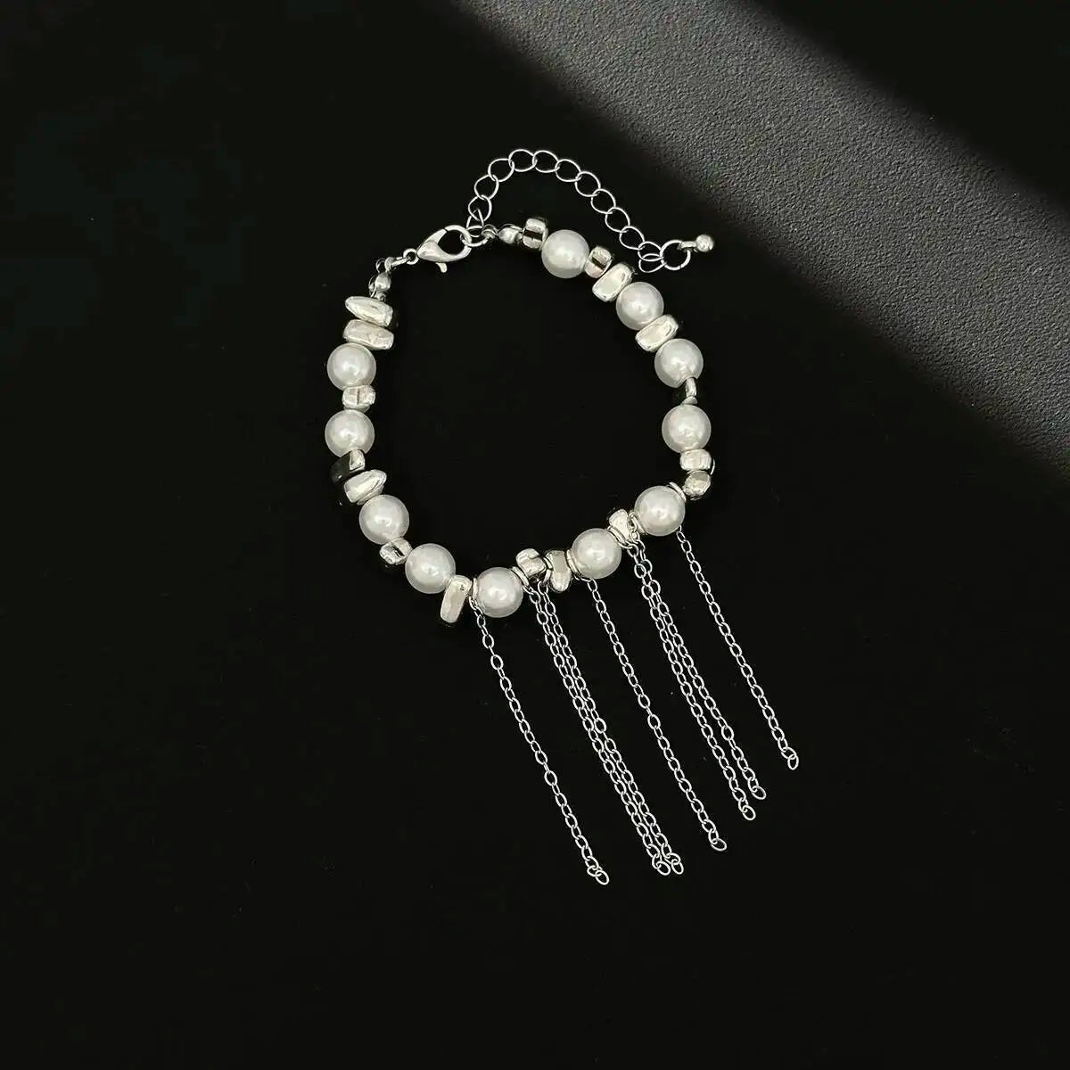 Elegant Tassel Link Pendant Bracelet Vintage Imitation Pearl Chain Charm Bangles for Women Couple Jewelry Gift