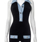 Denim Patchwork Rompers Women Halter Button Polo-Neck Backless Sleeveless Vacation Fashion Trend Skinny Playsuits