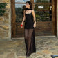Glitter Sequin Mesh Black Long Party Dress Woman Elegant Sexy Sleeveless Maxi Dresses with Scarf