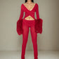 Cross Hollow Jumpsuit Women Sexy Fit Fur Patchwork Full Sleeve Workout Activity Streetwear Stretch Tight Overalls