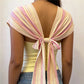 Summer Women Striped Polka Dot Print Crop Top Deep V Neck Short Sleeve Back Tie Bow Slim Fit T Shirt Y2K Streetwear